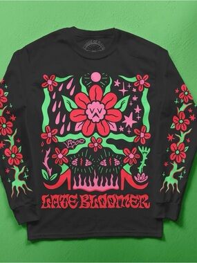 Wizard of barge Unisex Black Long Sleeve Graphic Tee with Late Bloomer Print